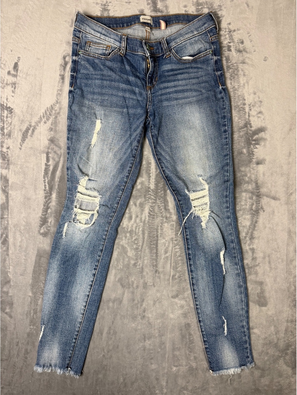 Sneak Peek Size 29 Low Rise Distressed Skinny Jeans Frayed Hem Blue